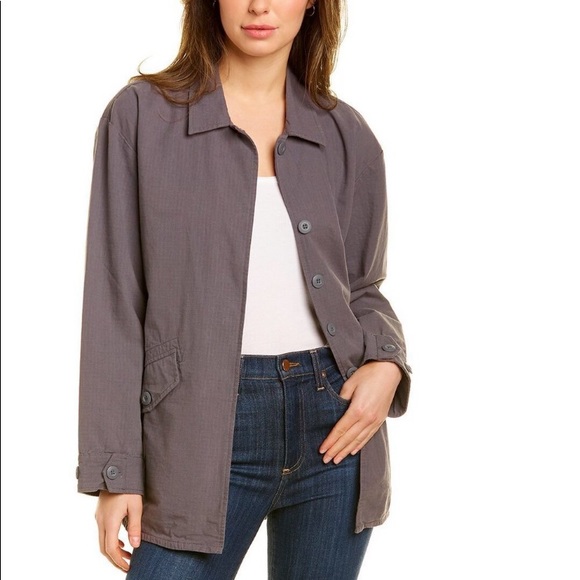 Monrow Shirt Shacket Mechanic Utility Trucker Jacket Gray Button Down New
